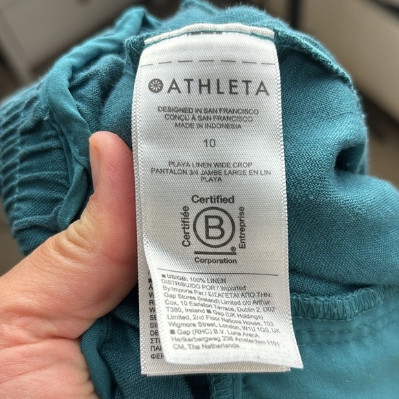 Athleta Playa Linen Wide Crop Teal Pants - Size 10 - Picture 9 of 10